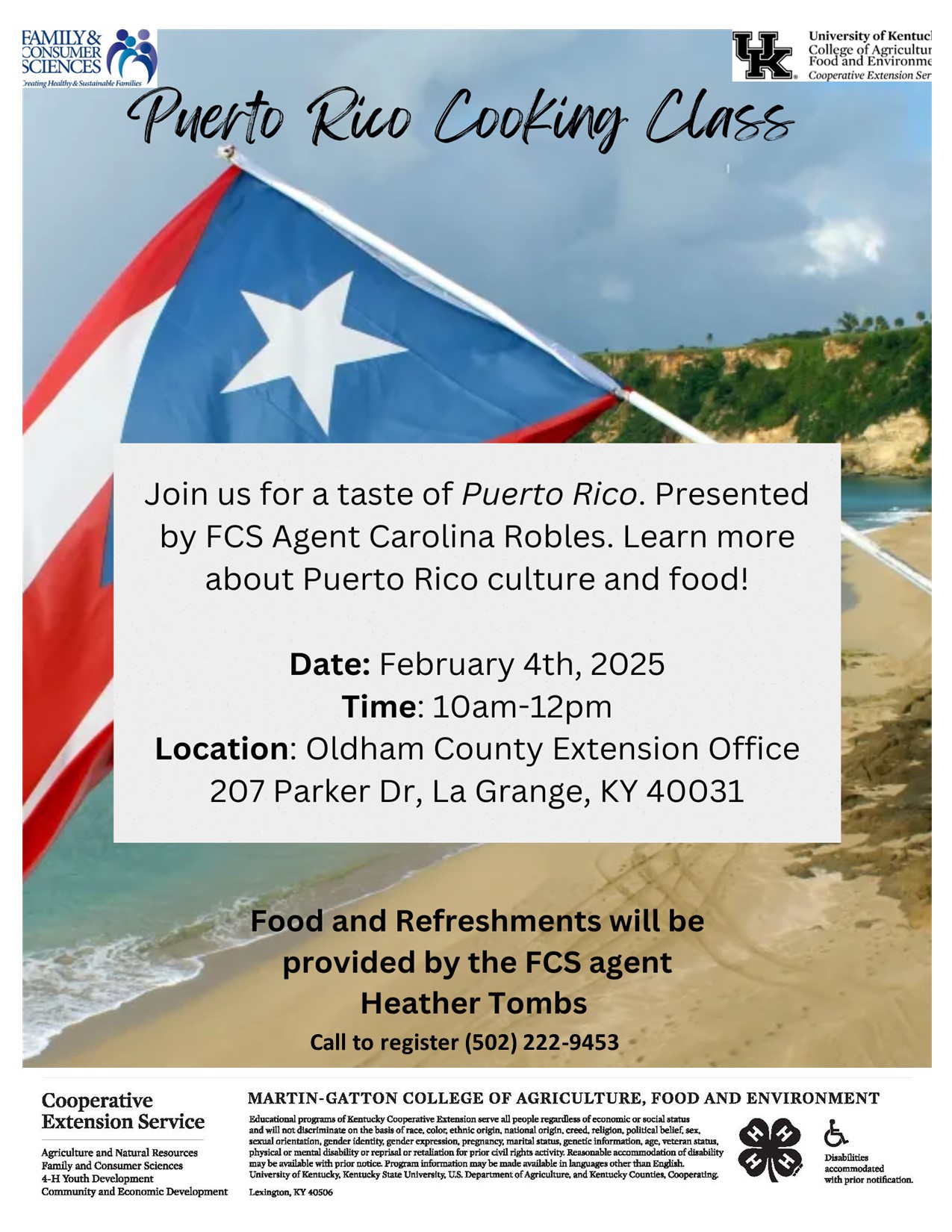 Puerto Rico flag with ocean and beach in background