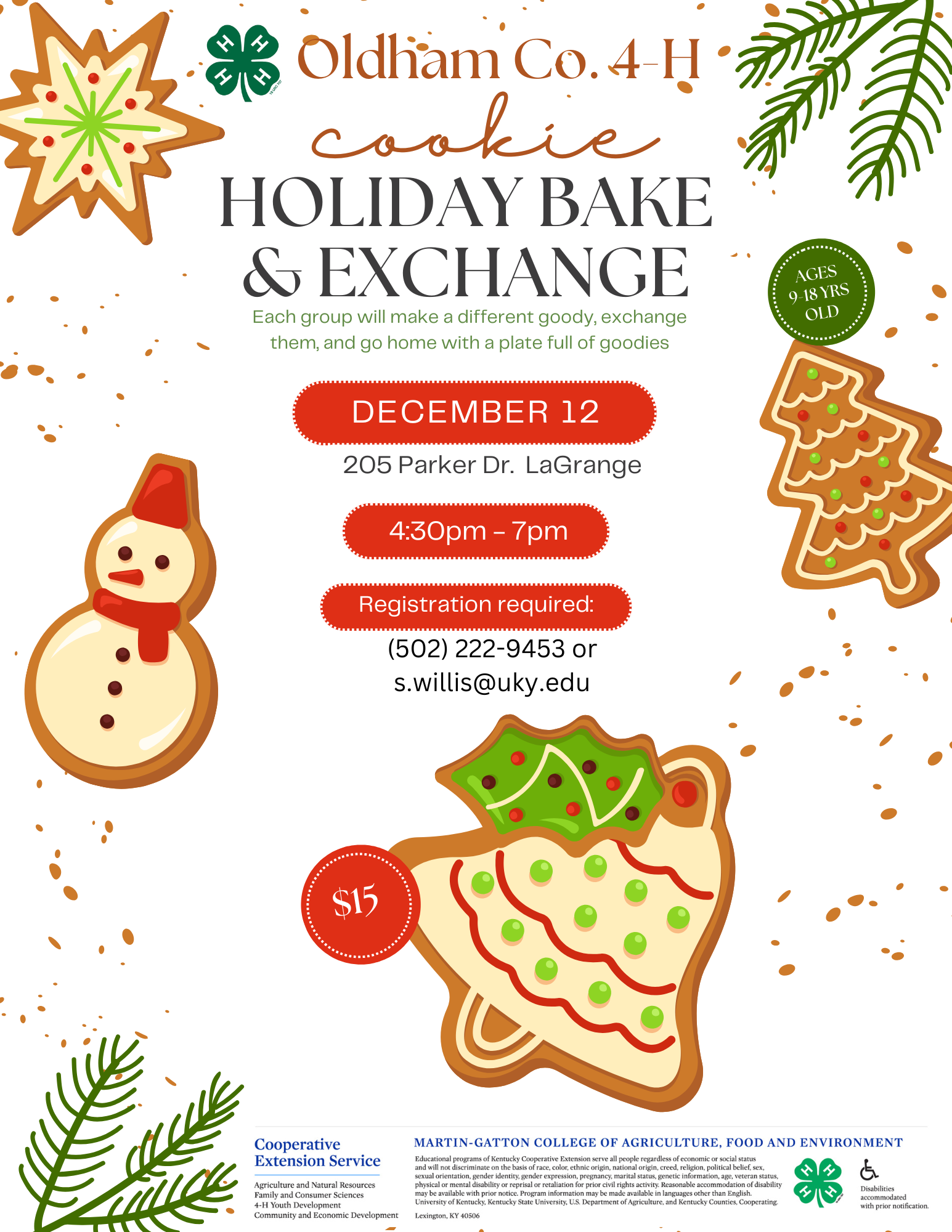 flyer with holiday cookies announcing cookie bake and exchange