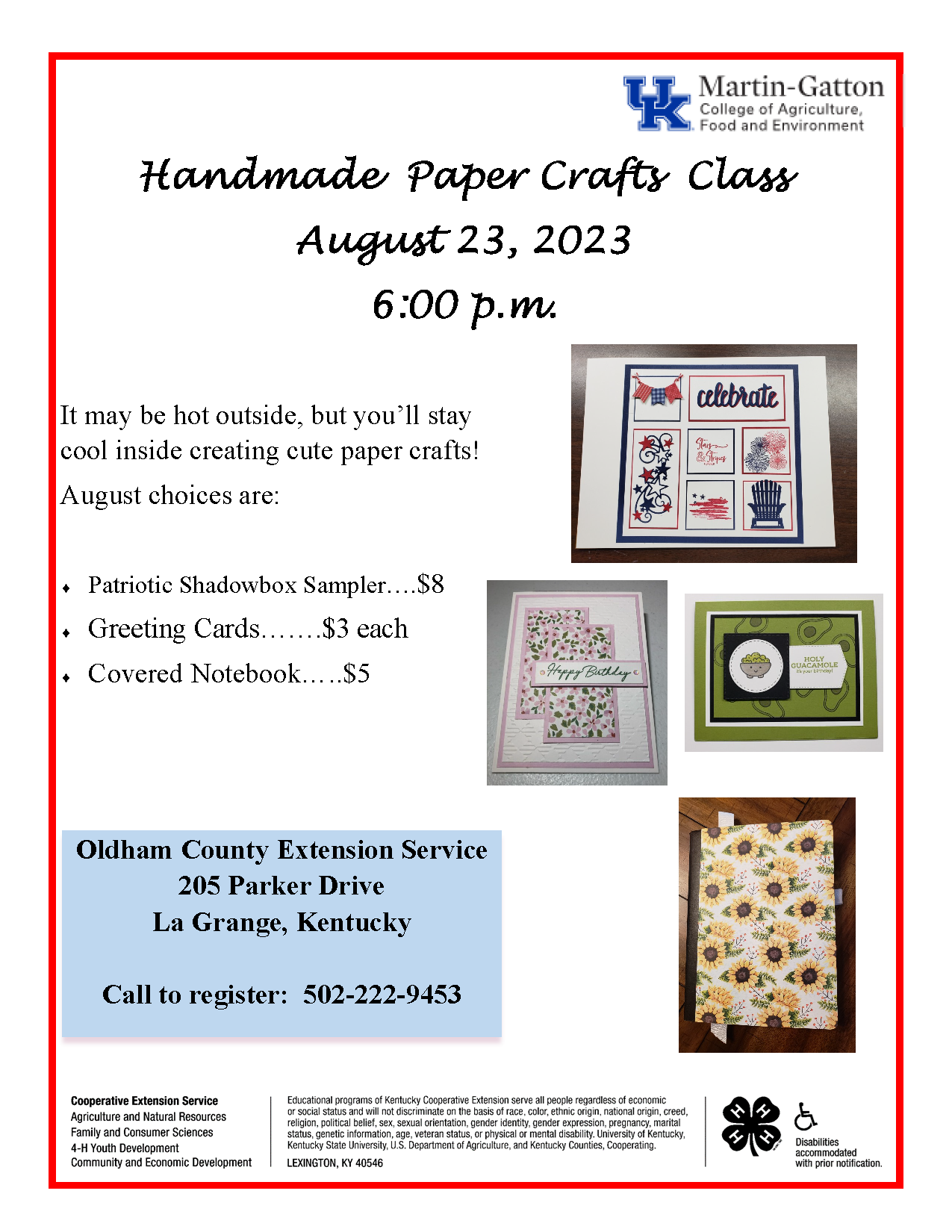 Paper Craft/Card Club Oldham County Extension Office