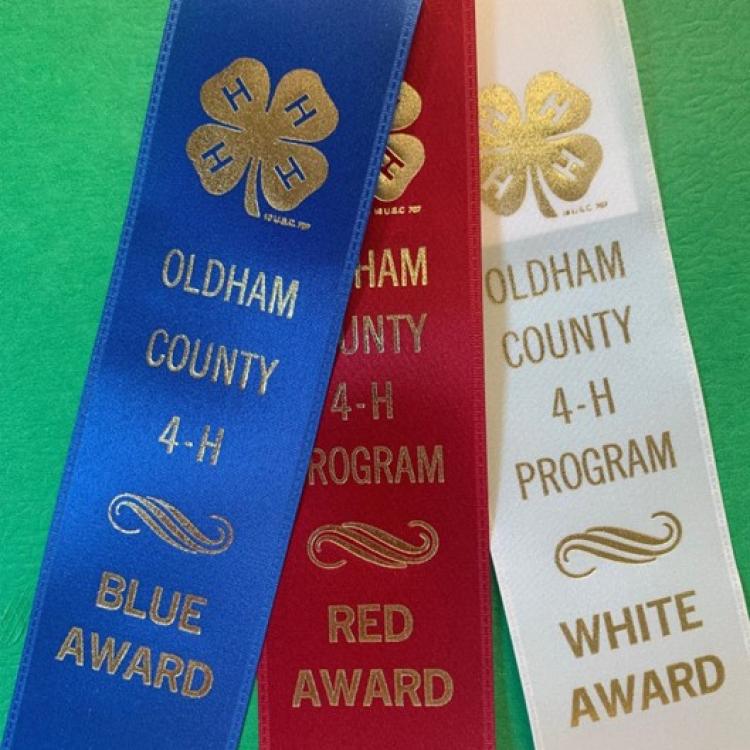  Blue, red, and white 4-H ribbons