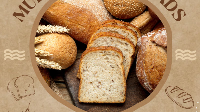 Different kinds of bread on a brown background