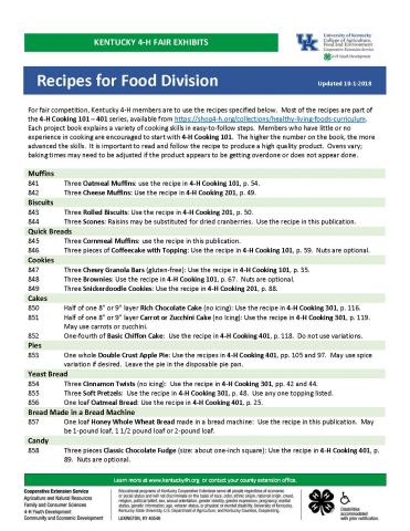 Listing of 4-H Fair Food Exhibits